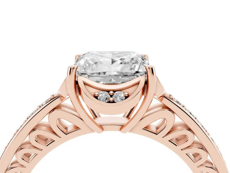 Princess Cut Floral Pavé Engagement Ring Setting | Petal Accents | Rose Gold