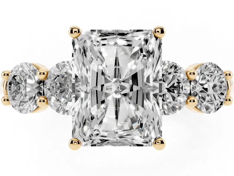 Radiant Cut Five Stone Engagement Ring Setting | Prong Set Side Stones | Yellow Gold