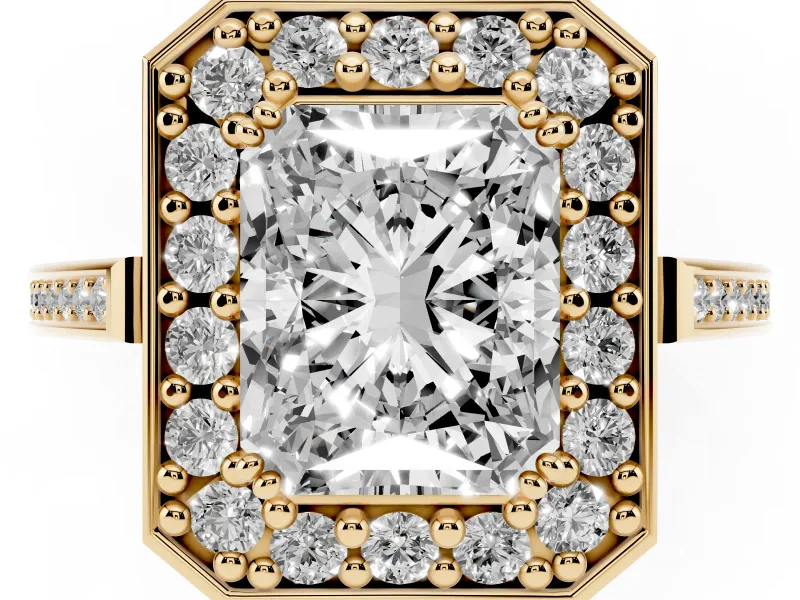 Radiant Cut Halo Engagement Ring Setting | Polished Halo Rim | Yellow Gold