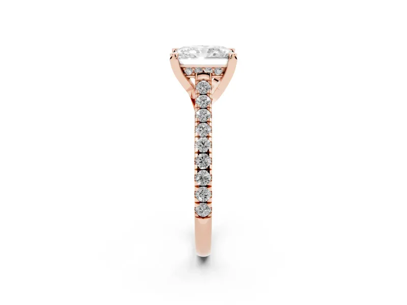 Radiant Cut Hidden Halo Pave Engagement Ring Setting | Claw Prongs | Rose Gold