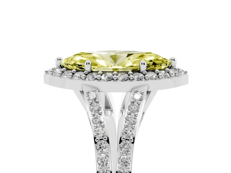 Marquise Halo Engagement Ring Setting for a Fancy Yellow Lab-Grown Diamond | V-Split Pavé Band | Sterling Silver