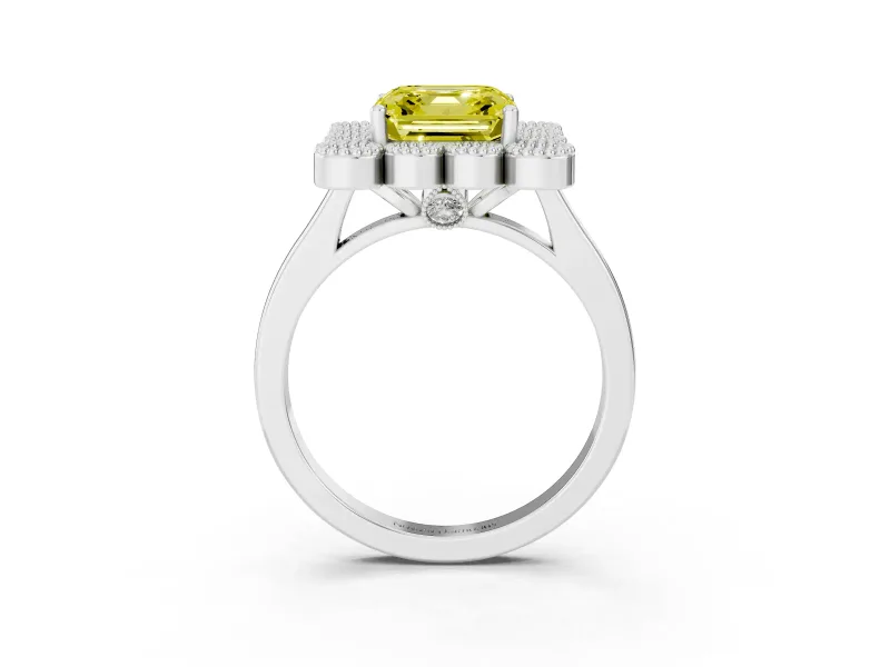 Asscher Cut Halo Engagement Ring Setting for a Fancy Yellow Lab-Grown Diamond | Sterling Silver - Design NV-24775