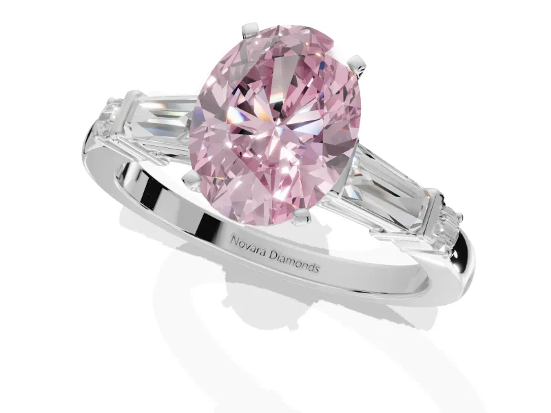 Oval Tapered Baguette Engagement Ring Setting for a Fancy Pink Lab-Grown Diamond | White Gold