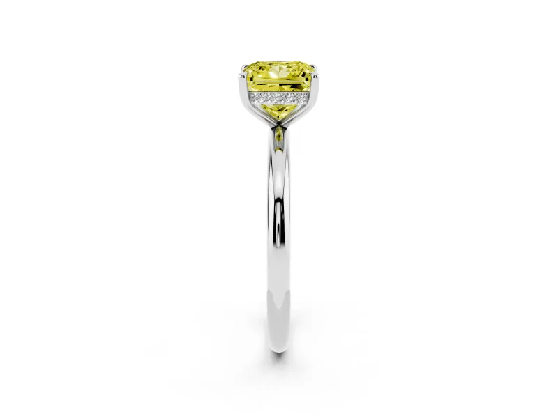 Fancy Yellow Princess Cut Diamond Solitaire Ring Set in Silver with Thin Band and Prong Setting