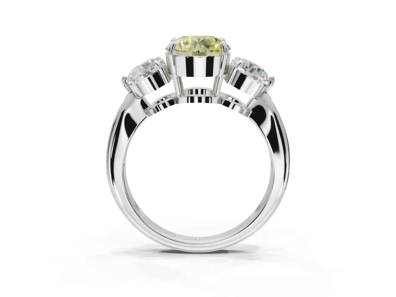 Round Three Stone Engagement Ring Setting for a Fancy Yellow Lab-Grown Diamond | Tapered Pave Band | White Gold