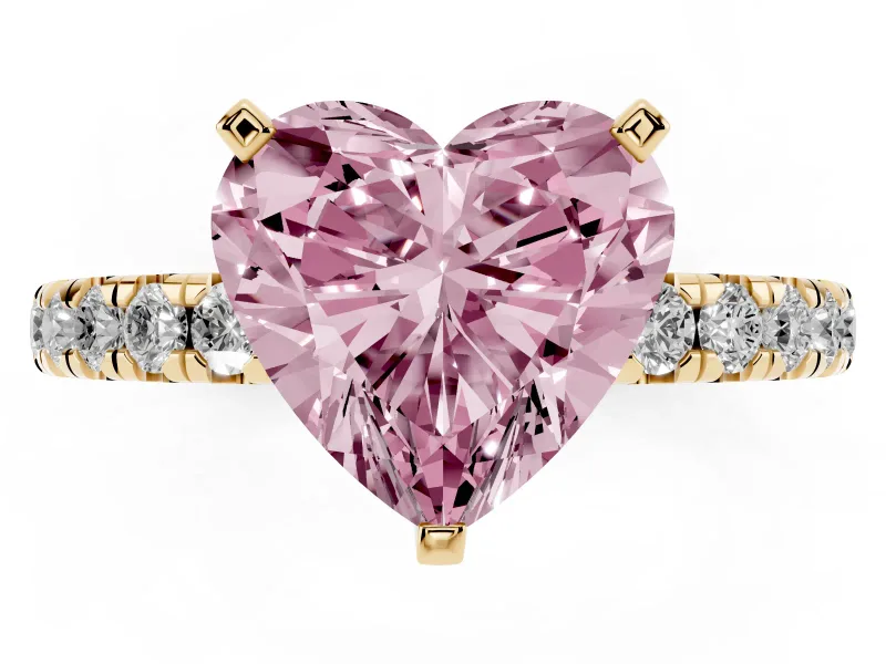Heart-Shaped Pavé Engagement Ring Setting for a Fancy Pink Lab-Grown Diamond | Yellow Gold
