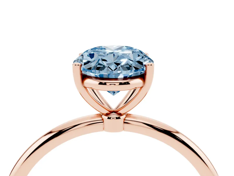 Oval Thin Solitaire Engagement Ring Setting for a Fancy Blue Lab-Grown Diamond | Straight Plain Band | Rose Gold