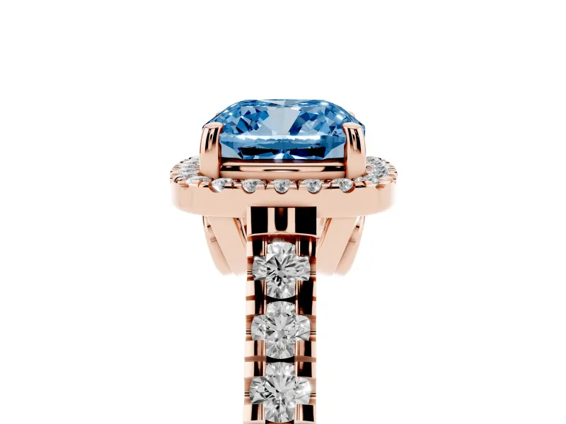 Cushion Cut Accented Halo Engagement Ring Setting for a Fancy Blue Lab-Grown Diamond | Rose Gold