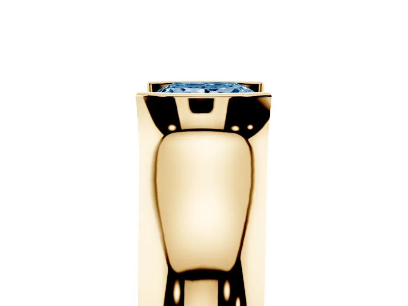 Princess Cut Half Bezel Solitaire Engagement Ring Setting for a Fancy Blue Lab-Grown Diamond | Wide Band | Yellow Gold