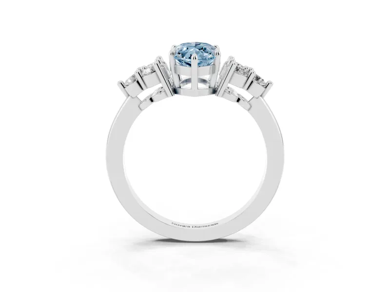 Marquise Cluster Side Stone Engagement Ring Setting for a Fancy Blue Lab-Grown Diamond | White Gold