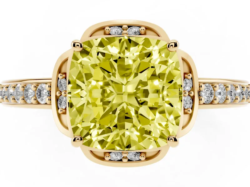Cushion Cut Floral Pavé Engagement Ring Setting for a Fancy Yellow Lab-Grown Diamond | Yellow Gold