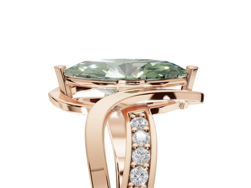 Marquise Bypass Solitaire Engagement Ring Setting for a Fancy Green Lab-Grown Diamond | Pavé Strands | Rose Gold
