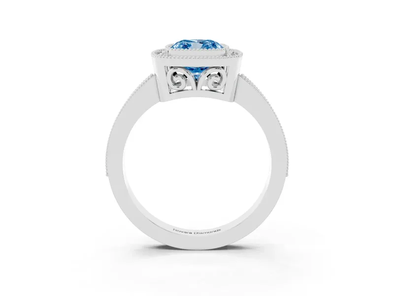 Cushion Cut Milgrain Halo Engagement Ring Setting for a Fancy Blue Lab-Grown Diamond | White Gold