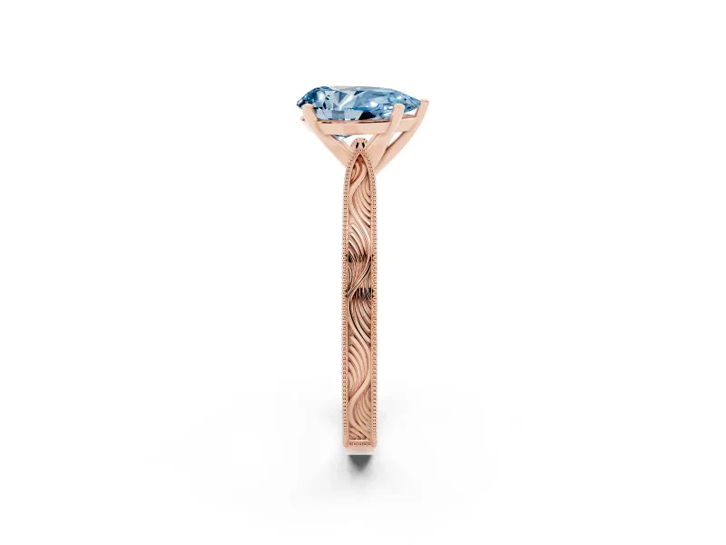 Pear-Shaped Engraved Engagement Ring Setting for a Fancy Blue Lab-Grown Diamond | Rose Gold