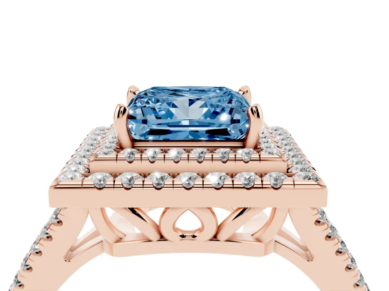 Princess Cut Halo Engagement Ring Setting for a Fancy Blue Lab-Grown Diamond | Rose Gold - Design NV-24799
