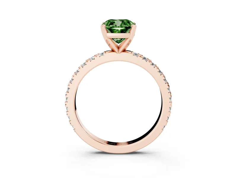 Fancy Green Cushion Cut Diamond Pavé Band Solitaire Set in Rose gold with Prong Setting