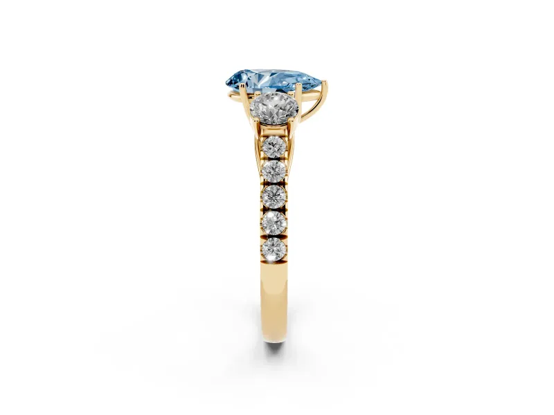 Pear-Shaped Engagement Ring Setting for a Fancy Blue Lab-Grown Diamond | Three Stone | Yellow Gold