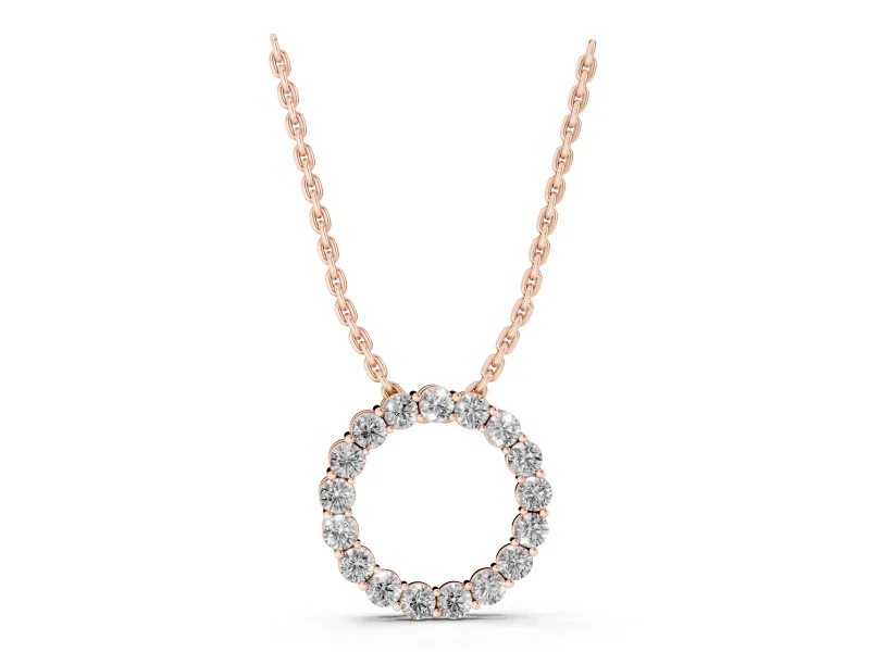 Round Lab-Grown Diamond Circle Pendant Necklace | Small Stones | Rose Gold