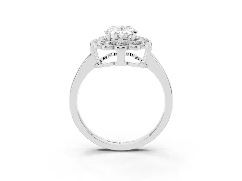 Oval Scalloped Cluster Halo Engagement Ring Setting | Plain Band | Sterling Silver