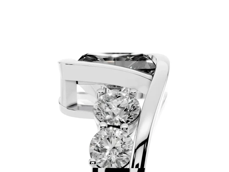 Radiant Cut Bezel Bypass Engagement Ring Setting for a Black Center | Round Side Stones | Platinum