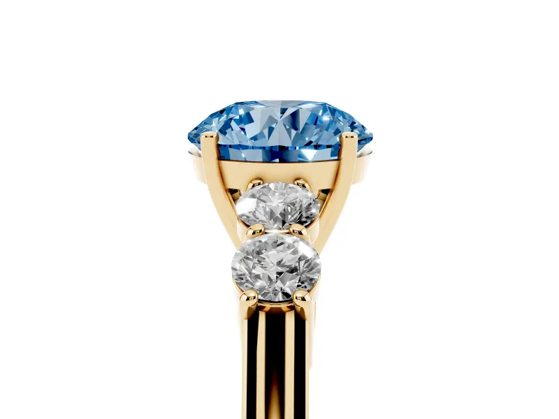 Round Close Set Five Stone Engagement Ring Setting for a Fancy Blue Lab-Grown Diamond | Yellow Gold