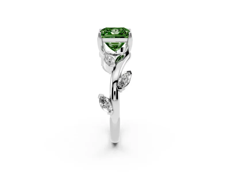 Princess Cut Twisted Vine Engagement Ring Setting for a Fancy Green Lab-Grown Diamond | Platinum