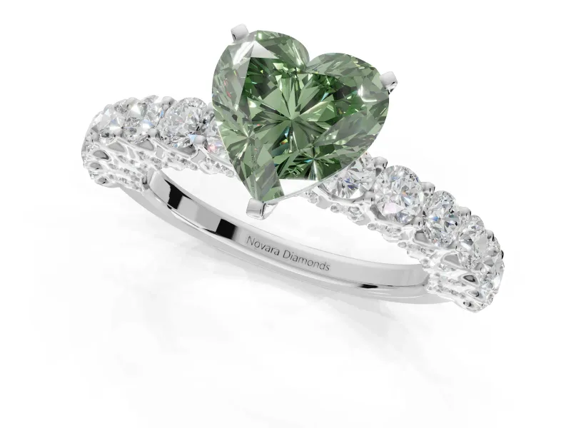 Heart-Shaped Shared Prong Engagement Ring Setting for a Fancy Green Lab-Grown Diamond | White Gold