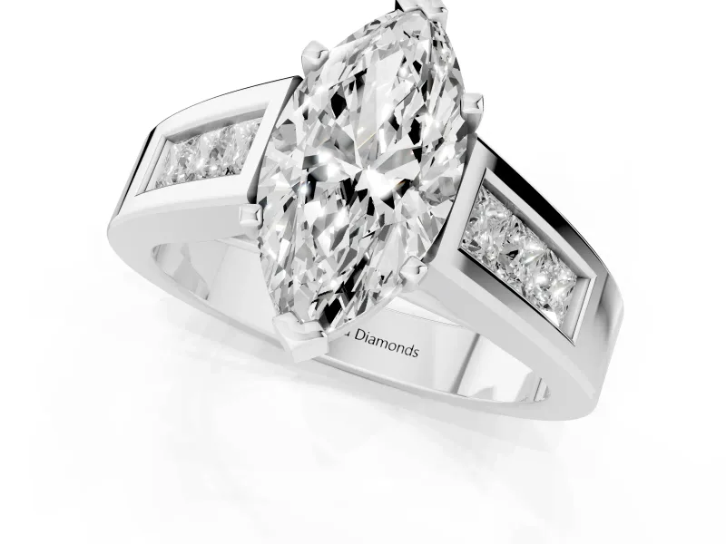 Marquise Channel-Set Engagement Ring Setting | Princess Side Stones | Platinum