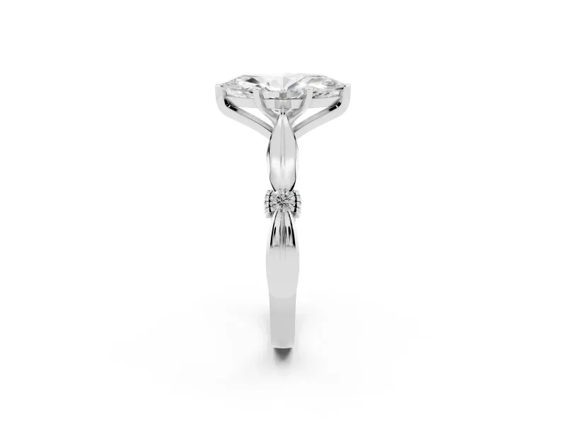 Marquise Floral Solitaire Engagement Ring Setting | Sculpted Leaf Shoulders | Platinum