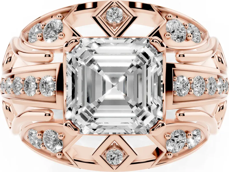 Asscher Cut Art Deco Graduated Pave Engagement Ring Setting | Split Shank | Rose Gold