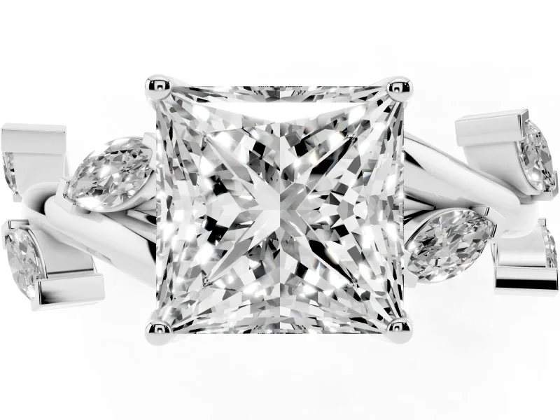 Princess Cut Twisted Vine Engagement Ring Setting | Marquise Side Stones | Sterling Silver