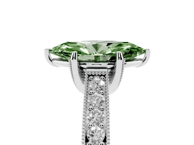 Marquise Vintage Hidden Halo Engagement Ring Setting for a Fancy Green Lab-Grown Diamond | Milgrain Pave Band | Platinum
