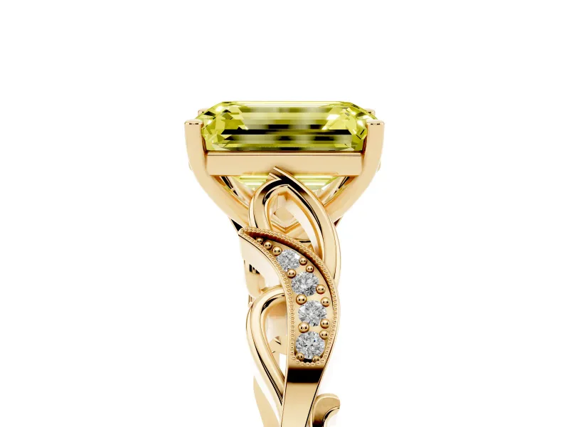 Emerald Cut Vine Engagement Ring Setting for a Fancy Yellow Lab-Grown Diamond | Yellow Gold