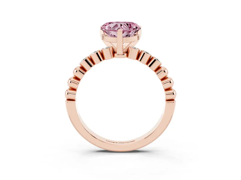 Heart-Shaped Beaded Solitaire Engagement Ring Setting for a Fancy Pink Lab-Grown Diamond | Rose Gold