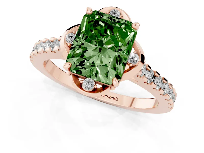 Radiant Cut Floral Petal Engagement Ring Setting for a Fancy Green Lab-Grown Diamond | Petal Accents | Rose Gold