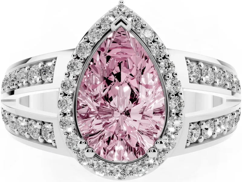 Pear-Shaped Halo Engagement Ring Setting for a Fancy Pink Lab-Grown Diamond | Two-Row Pave Split Shank | Sterling Silver