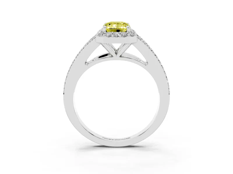 Emerald Cut Split Shank Halo Engagement Ring Setting for a Fancy Yellow Lab-Grown Diamond | Platinum