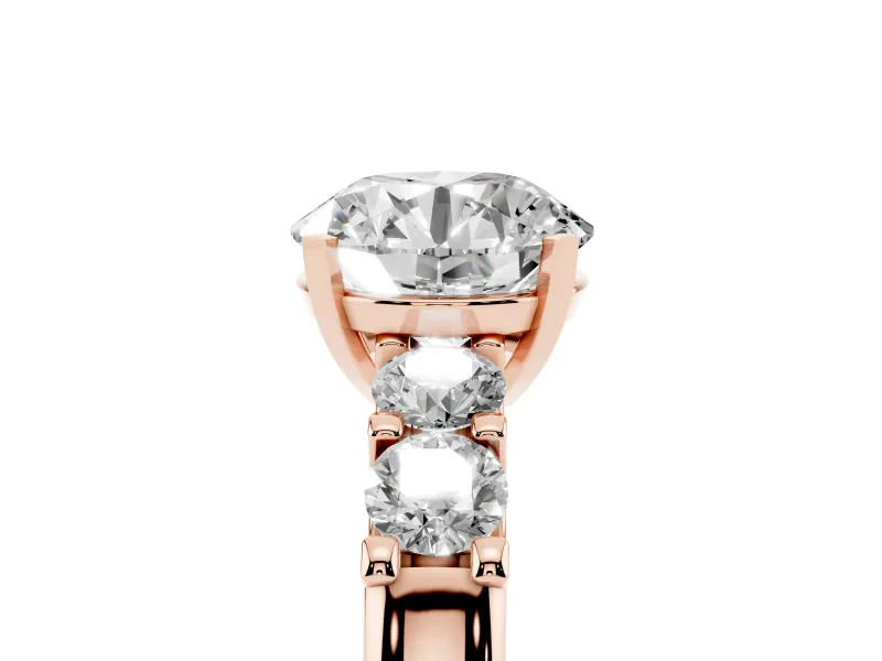 Round Five Stone Engagement Ring Setting | Prong-Set Side Stones | Rose Gold