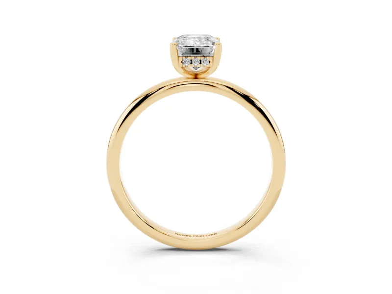Emerald Cut Micro-Prong Hidden Halo Engagement Ring Setting | Plain Band | Yellow Gold