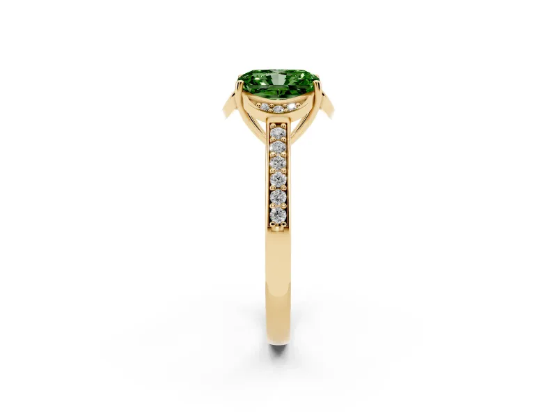 Radiant Cut Floral Pavé Engagement Ring Setting for a Fancy Green Lab-Grown Diamond | Yellow Gold