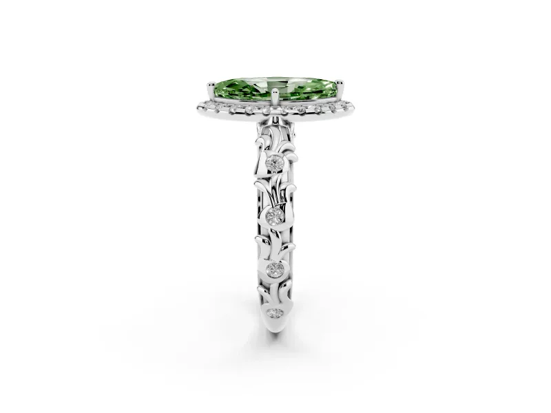 Marquise Leaf Halo Engagement Ring Setting for a Fancy Green Lab-Grown Diamond | Sterling Silver