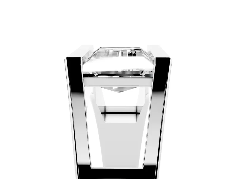 Baguette East-West Geometric Solitaire Engagement Ring Setting | Open Sides | Sterling Silver