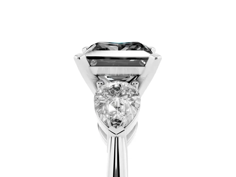 Fancy Black Three-Stone Princess Cut Diamond Ring Set in Silver with Pear Side Stones and Prong Setting