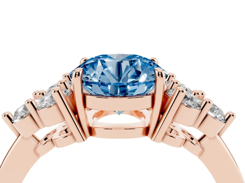 Round Cluster Side Stone Engagement Ring Setting for a Fancy Blue Lab-Grown Diamond | Rose Gold