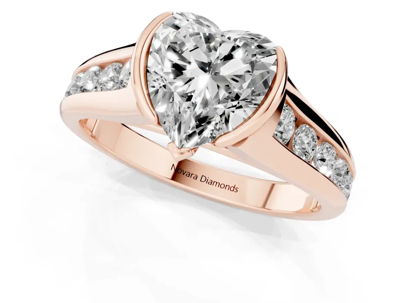 Heart-Shaped Half Bezel Solitaire Engagement Ring Setting | Graduated Channel Band | Rose Gold