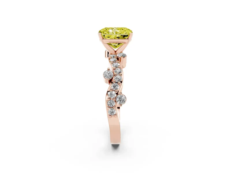 Radiant Cut Twisted Pavé Engagement Ring Setting for a Fancy Yellow Lab-Grown Diamond | Bar Stations | Rose Gold