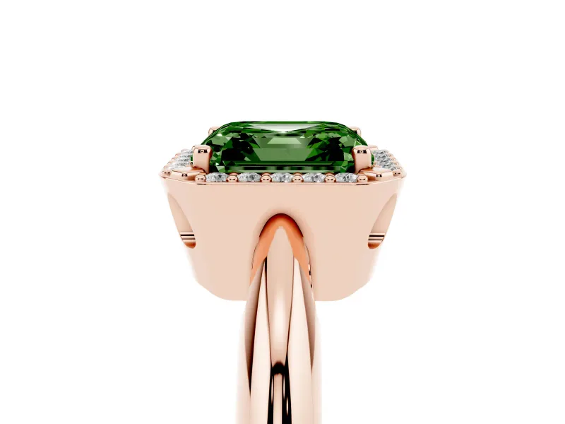 Asscher Cut Halo Engagement Ring Setting for a Fancy Green Lab-Grown Diamond | Plain Tapered Band | Rose Gold