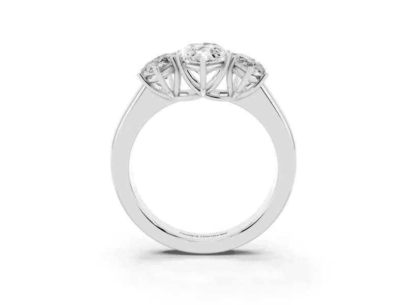 Three-Stone Marquise Cut Diamond Ring Set in Platinum with Matching Prong Settings and Plain Band