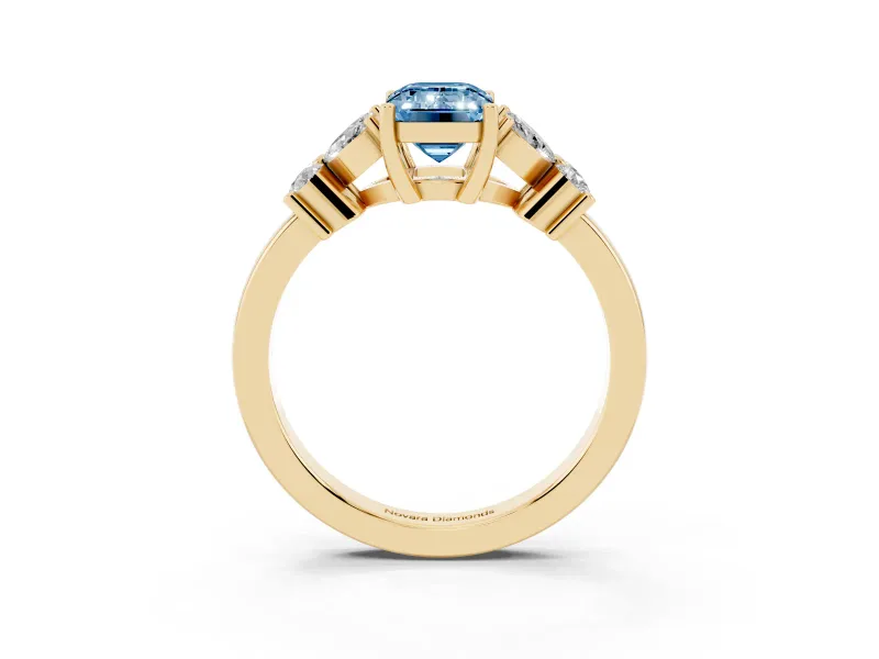 Emerald Cut Floral Engagement Ring Setting for a Fancy Blue Lab-Grown Diamond | Yellow Gold