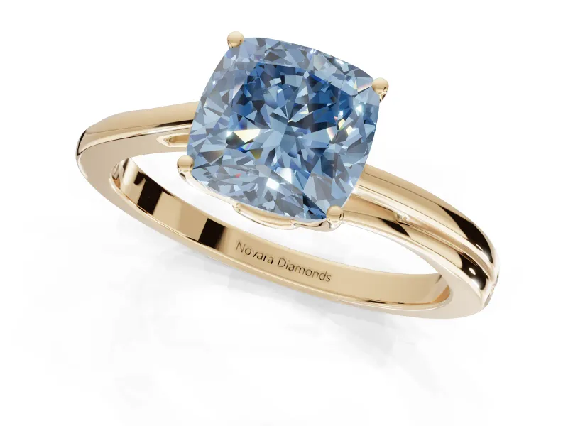 Cushion Cut Bypass Solitaire Engagement Ring Setting for a Fancy Blue Lab-Grown Diamond | Yellow Gold